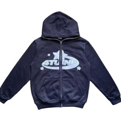 Star printed zip-up hoodie from My Store featuring a casual design with a front zipper and star patterns on soft fabric.
