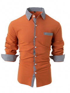 Men's casual long-sleeve shirt with button-down collar in soft fabric, featuring a classic plaid pattern.