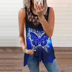 Women's sleeveless hot drilled vest with hollowed-out design and printed pattern, perfect for casual summer outfits.
