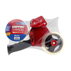 Packaging tape dispenser with super clear 2-inch tape, measuring 1.88 inches by 54.6 yards, for secure sealing.