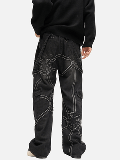 Dark blue Spider denim pants with a relaxed fit and classic five-pocket design from My Store.