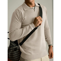 Linen casual men's sweater set in neutral tones, perfect for fall and winter, featuring comfortable, stylish design.