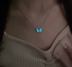 Blue luminous butterfly necklace from My Store with glowing pendant and delicate chain, ideal for stylish accessories.