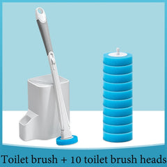 Disposable toilet brush with handle and bristles for easy cleaning, designed for hygienic bathroom maintenance.