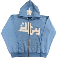 Star printed zip-up hoodie from My Store, showing the front view with star patterns on a casual sweatshirt style.