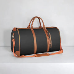 Light gray foldable travel bag from My Store with handles, compactly folded for easy storage and convenient travel use.
