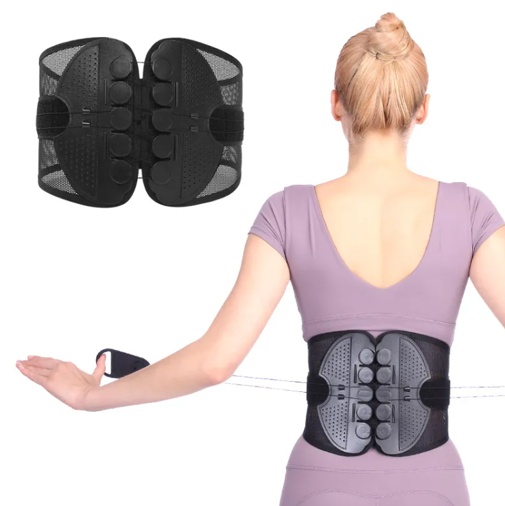 Double pull lumbar support belt from My Store, showing adjustable straps and supportive design for lower back relief.