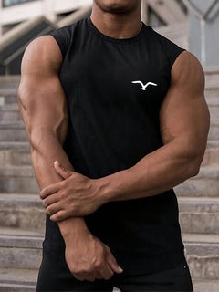 Men's fashionable casual printed sleeveless shirt in lightweight fabric with a vibrant pattern, ideal for summer wear.