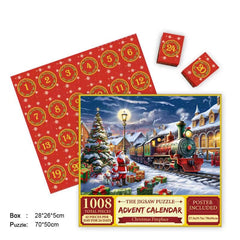 Merry Jigsaw Advent Calendar Puzzle by My Store showing a festive holiday scene with numbered doors and colorful Christmas images.