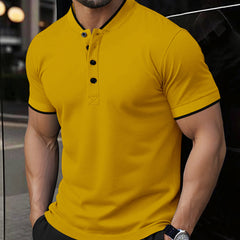 Men's versatile casual short-sleeve top in lightweight fabric, shown in a relaxed fit with a round neckline.