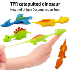 Colorful Slingshot Dino-Launch finger fun toy from My Store with a playful dinosaur design and rubber band for launching small projectiles.