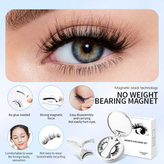 Magnetic false eyelashes set with applicator, featuring six pairs of natural-looking lashes for easy magnetic eyelash application.