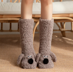 Women’s plush dog socks from My Store featuring cozy, soft fabric with dog print designs, ideal for comfort and warmth.