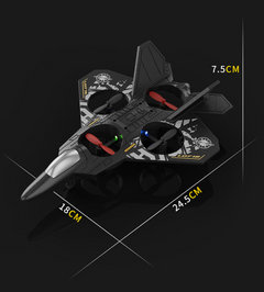 Lightweight foam RC fighter jet for kids with blue and gray design, remote control, and aerodynamic wings.