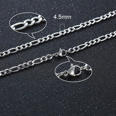 Twisted Rope Figaro necklace in silver with layered chain design, showcasing intricate metalwork and polished finish.
