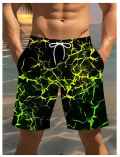 Men's casual lightning-print shorts with a relaxed fit, featuring bold lightning graphic design for stylish summer wear.