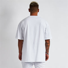 Men's bodybuilding sports T-shirt with five-point sleeve style, round neck, and fitted design by My Store.