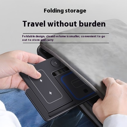 3-in-1 LED wireless charger stand by My Store with foldable design, featuring charging pads for phone, watch, and earbuds.