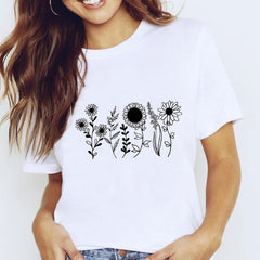 White Harajuku style women's T-shirt with star graphic, casual top for women, from My Store.
