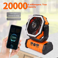 Outdoor power bank with LED light and camping fan, portable household device from My Store for outdoor activities and emergencies.