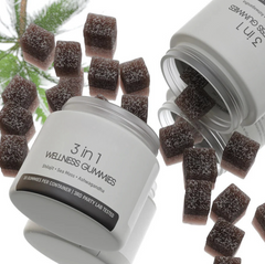 Shilajit 3-in-1 Gummies for Men in a clear jar, featuring colorful fruit-flavored gummies with natural ingredients.