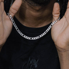 Twisted Rope Figaro necklace in sterling silver with layered chain design, close-up of the elegant jewelry piece