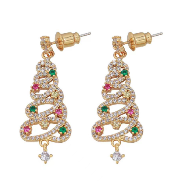 Sparkling Christmas Tree Rhinestone Earrings with festive holiday design, featuring shimmering rhinestones for stylish seasonal wear.