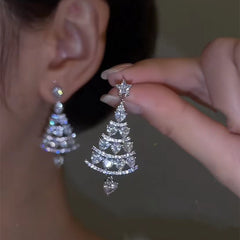 Christmas tree rhinestone earrings featuring sparkling green and clear stones, stylish holiday jewelry by My Store.
