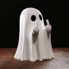 Ghost Halloween ornament with spooky face and flowing fabric, decorative hanging ghost for Halloween celebrations.