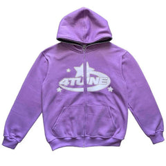Star printed zip-up hoodie from My Store showing the front view with star patterns and a full zipper.