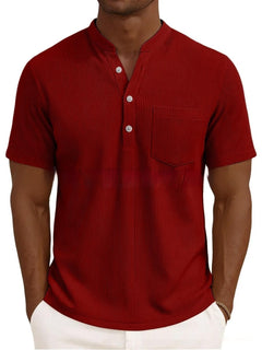 Colorful summer men's knitted polo shirt in candy shades, featuring a classic collar and short sleeves.