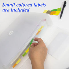 Translucent poly expanding file with 13 letter-sized pockets, ideal for organizing documents and files.