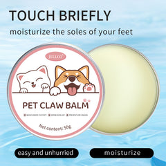 Dog paw and claw care cream in a 50g jar, featuring natural ingredients for soothing and moisturizing pet's paws and claws.