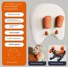 My Store Neck and Shoulder Massage Pillow showing ergonomic design with adjustable straps and soft fabric for relaxation.