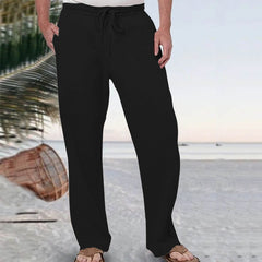 Mens Loose Casual Straight-Leg Linen Sweatpants