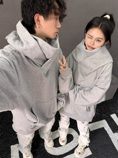 High collar fleece-lined hoodie from My Store featuring a loose fit and cozy interior for warmth and comfort.