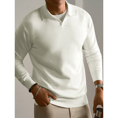 Linen casual men's sweater set in neutral tones, ideal for fall and winter, displayed on a hanger.