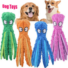 Interactive bite-resistant plush octopus pet toy with colorful tentacles for dogs and cats, designed for durable play and engagement.