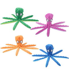 Interactive bite-resistant plush octopus pet toy with multiple tentacles, designed for dogs and cats to chew and play.