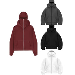 Men's hooded zip-up baseball jacket in navy with front pockets and ribbed cuffs, stylish and casual men's outerwear.