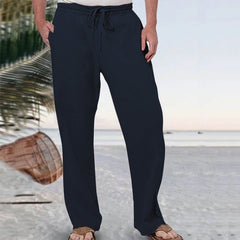 Mens Loose Casual Straight-Leg Linen Sweatpants