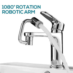 My Store 1080° rotatable faucet extender attached to a kitchen sink faucet, flexible design for easy water access and adjustment.