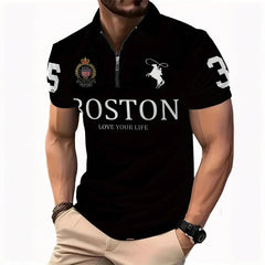 Men's 3D digital print zip-up polo shirt featuring vibrant design and a collar, made by My Store.