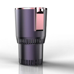 My Store 2-in-1 Smart Car Cup Warmer and Cooler sitting in a car cup holder, showing its sleek design and digital control panel.