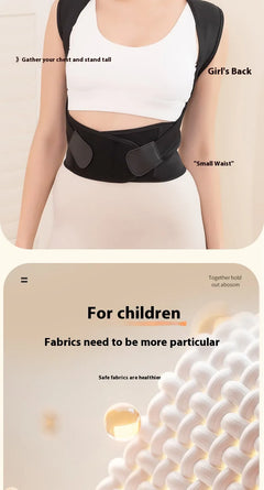 My Store back posture corrector band shown on a person, designed to improve posture and support the back.