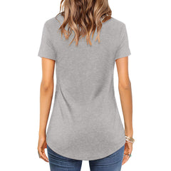 Women's white V-neck short sleeve T-shirt with front cross design, loose fit, casual style, made by My Store.