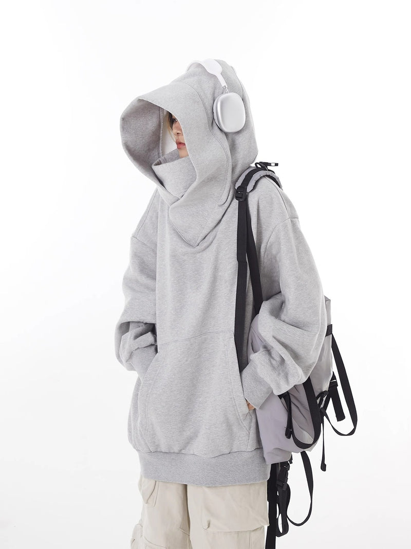 Gray loose high collar fleece-lined hoodie from My Store, showing the cozy fleece interior and relaxed fit.