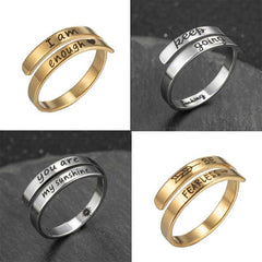 Retro stainless steel English double ring with polished finish, featuring intricate engraved details and a vintage-inspired design.