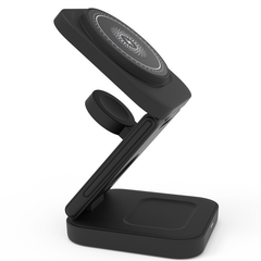 Foldable 3-in-1 wireless charger by My Store with multiple charging pads and compact design for convenient device charging.