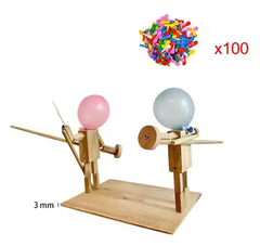 Handmade Balloon Heads Wooden Fighter Puppets with colorful balloon head designs and wooden bodies, crafted for display or play.